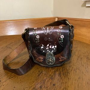 Rare!!! 70’s Vintage Tooled Leather Boho Festival Mini-Purse